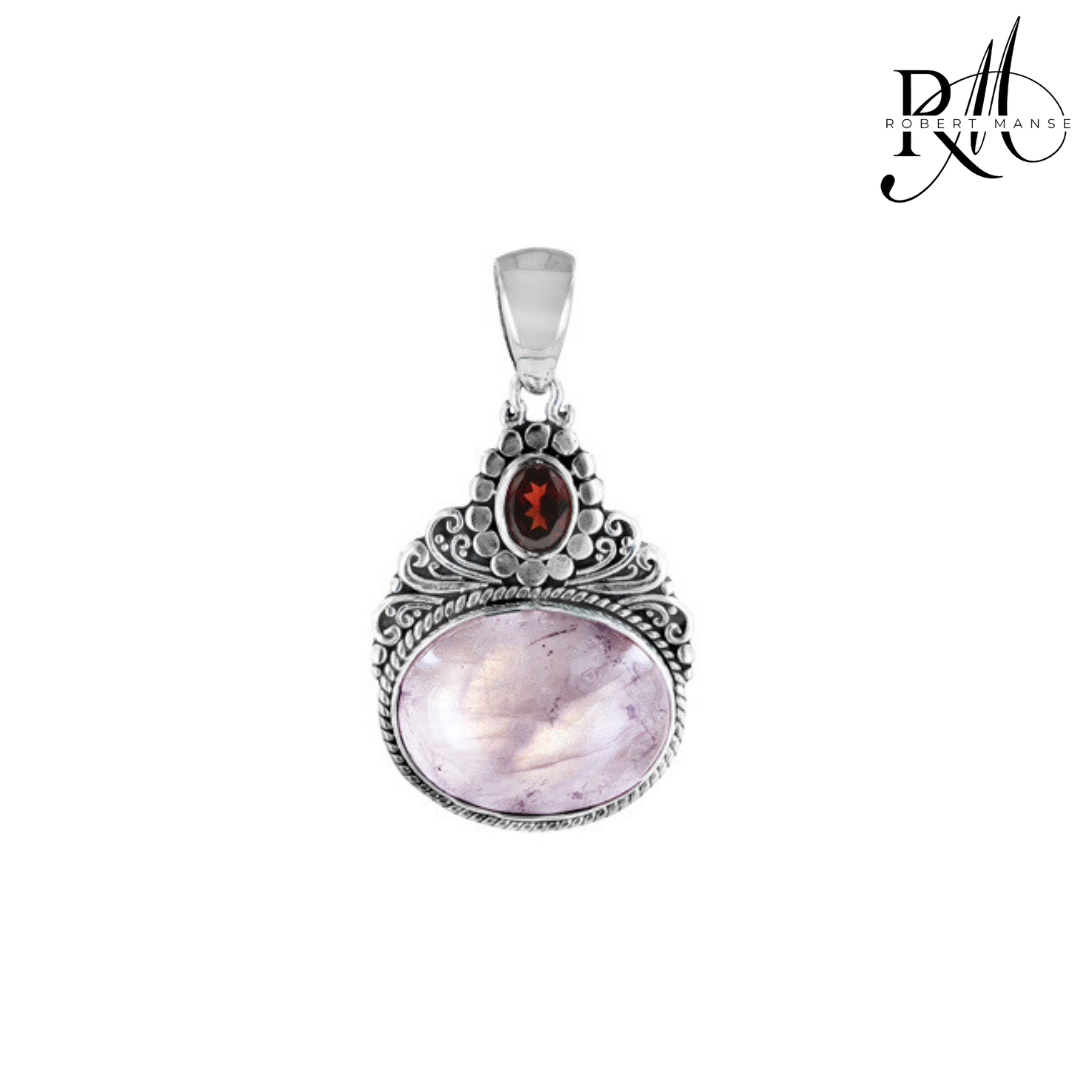 Bali RoManse Double Gemstone Sterling Silver Scrollwork Pendant