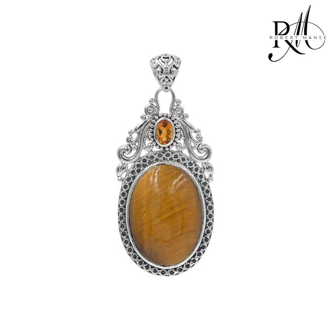Bali RoManse Double Gemstone Oval Sterling Silver Pendant