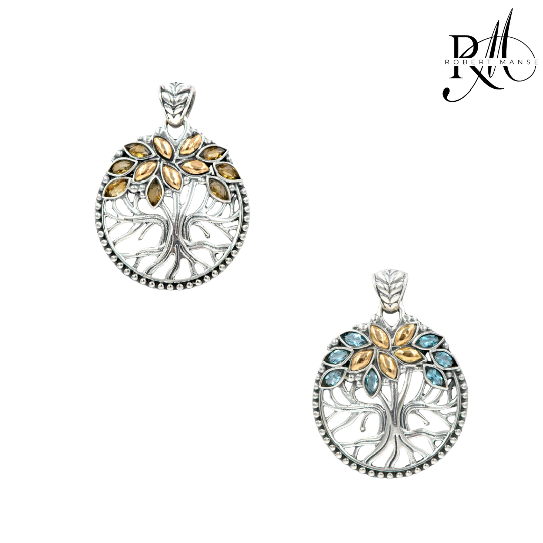 Bali RoManse Sterling Silver & 18K Gold Tree of Life Gemstone Pendant