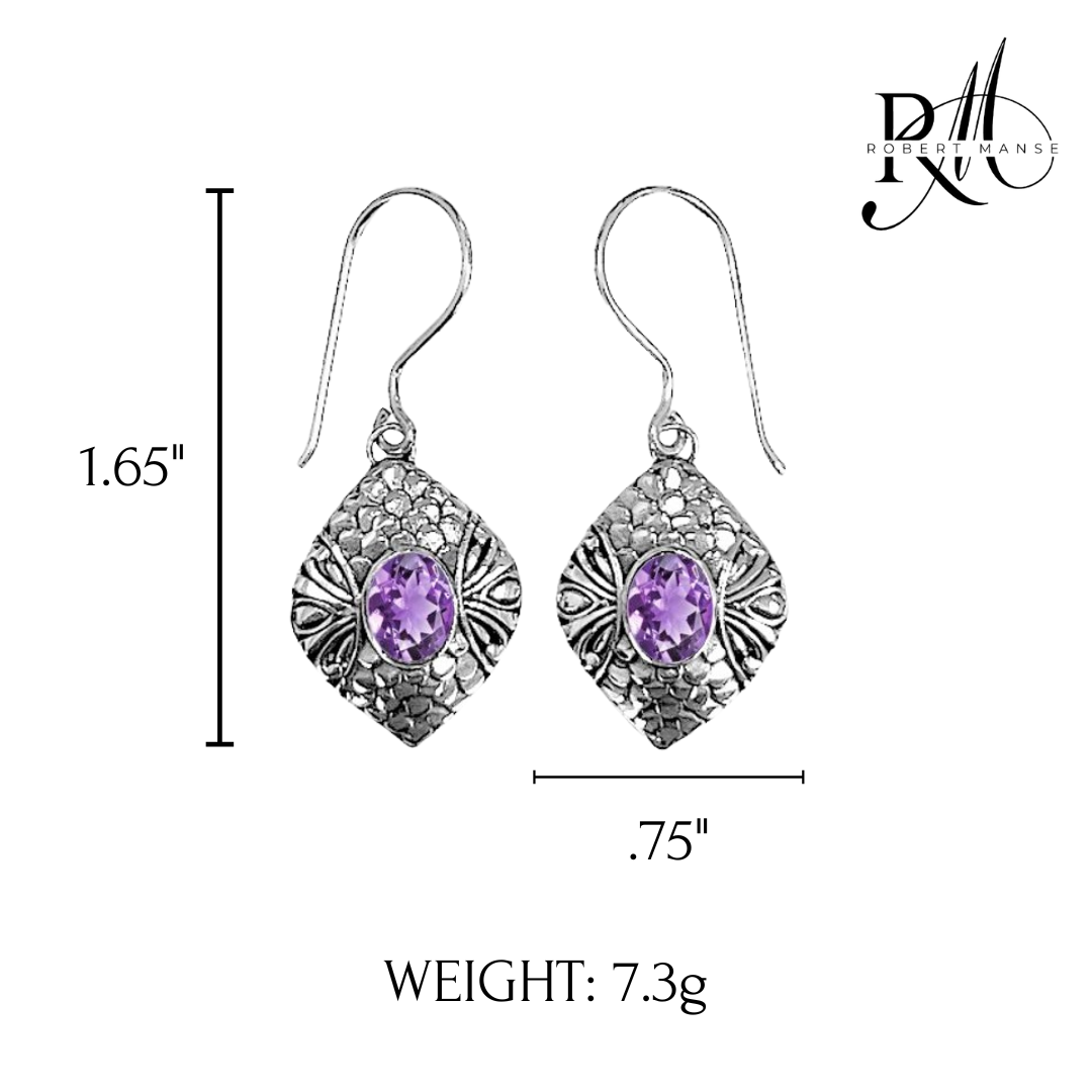 Bali RoManse Oval Gemstone Sterling Silver Dangle Earrings