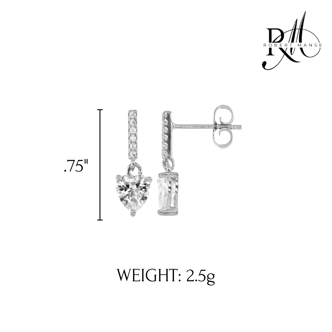 CZ RoManse Heart Drop Stud Earrings - Available in Sterling Silver or Plated 18k Gold
