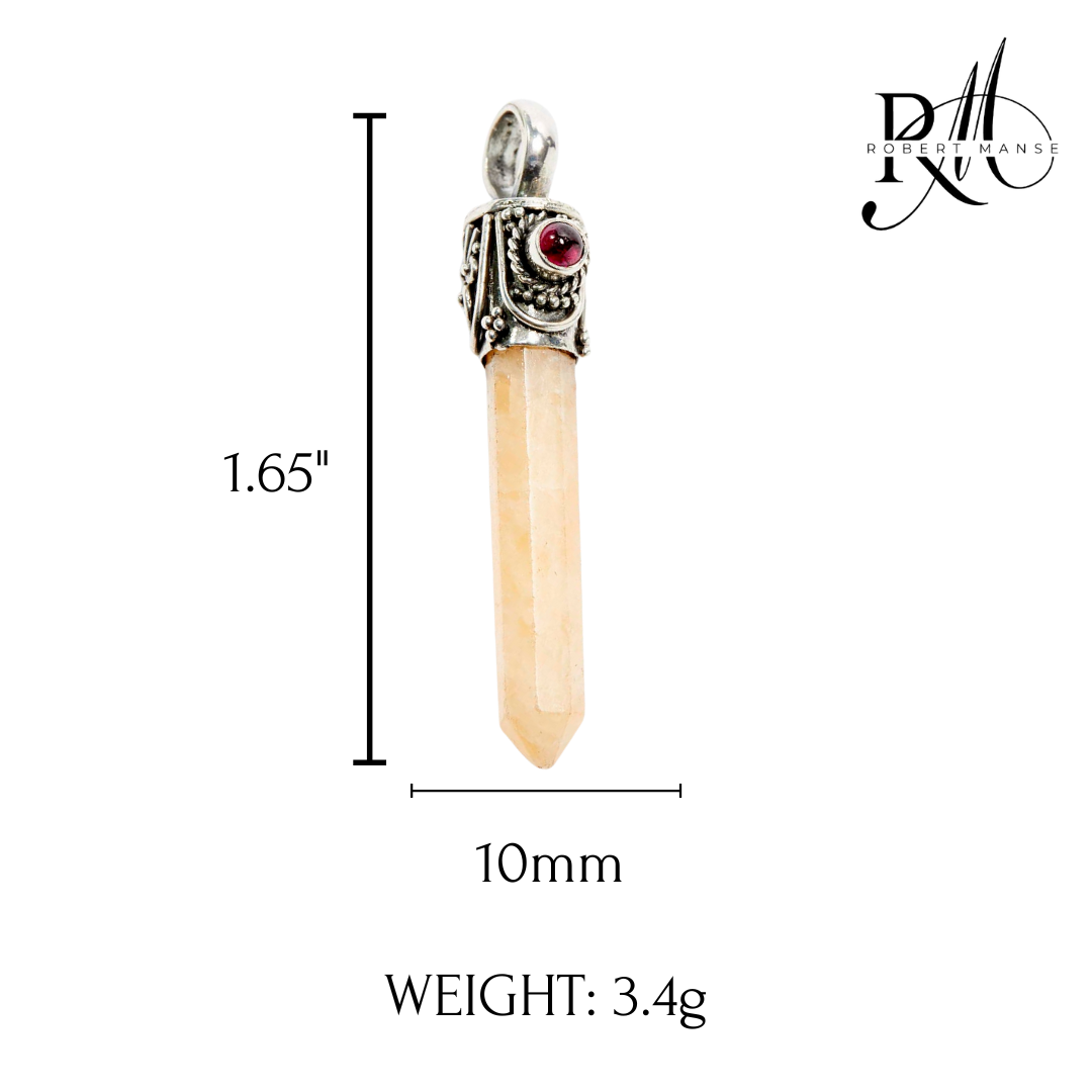 Bali RoManse Rose Quartz Point & Rhodolite Sterling Silver Pendant
