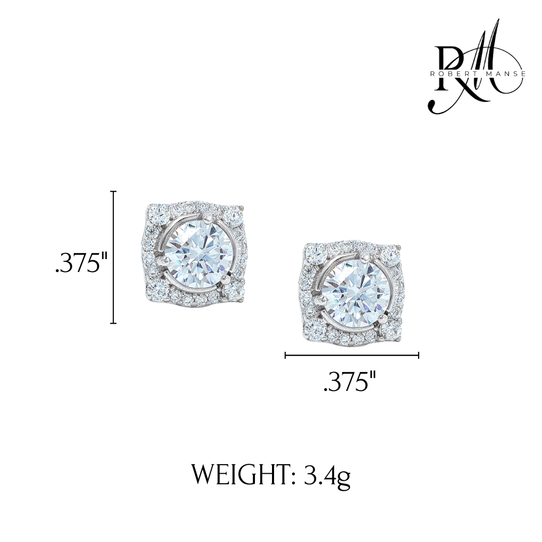 CZ RoManse Rhodium Plated Round Stud Earrings
