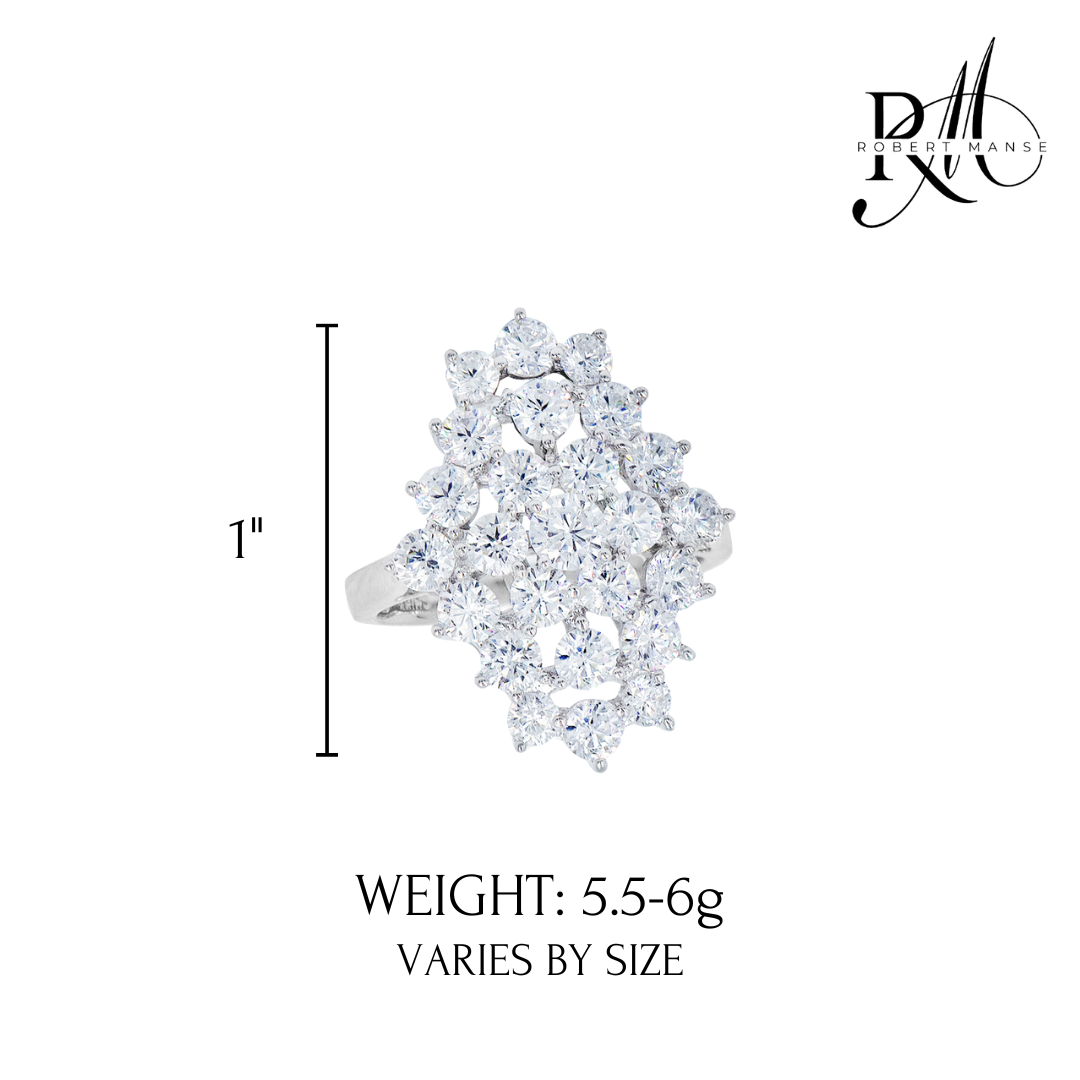 CZ RoManse Cluster Rhodium Plated Sterling Silver Ring