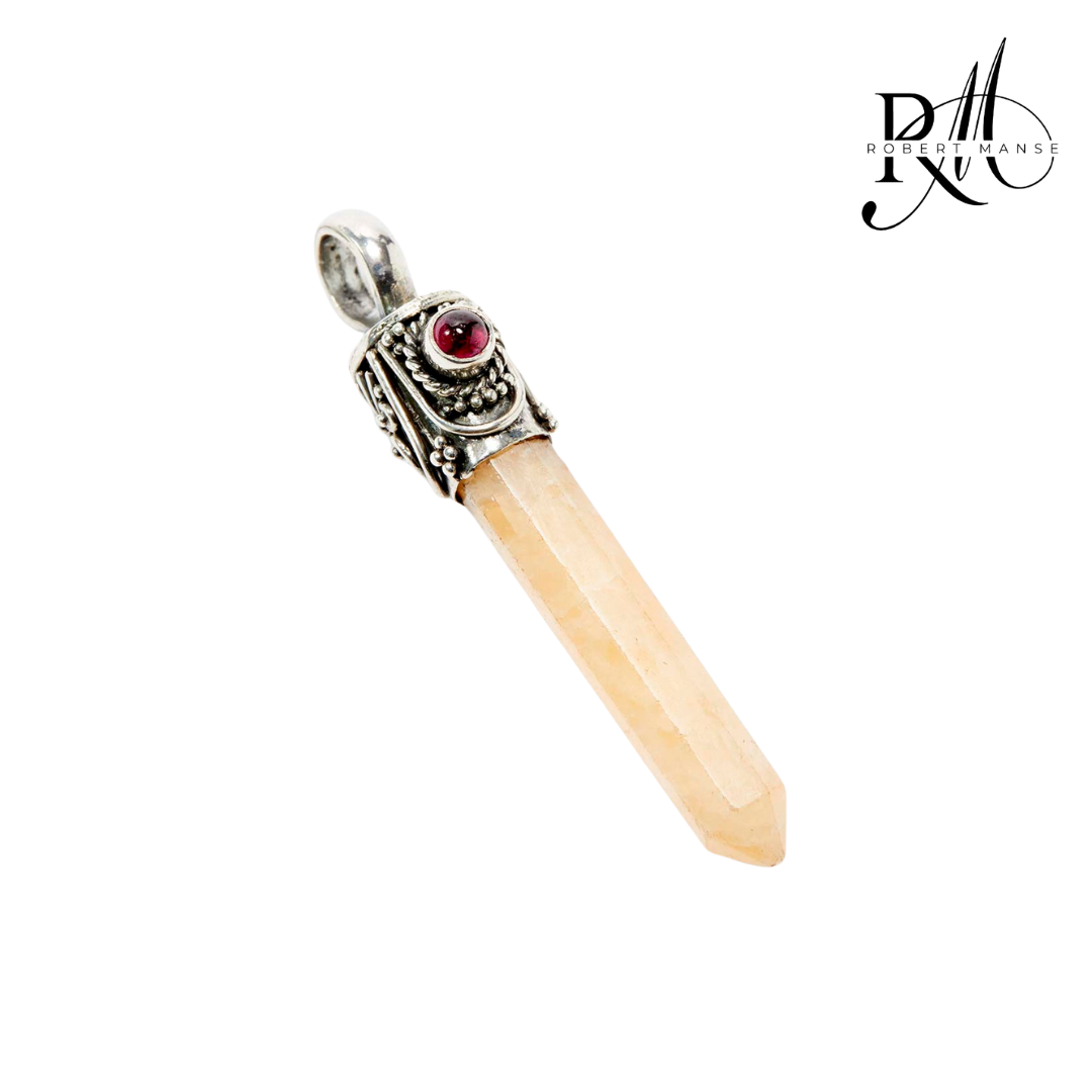 Bali RoManse Rose Quartz Point & Rhodolite Sterling Silver Pendant