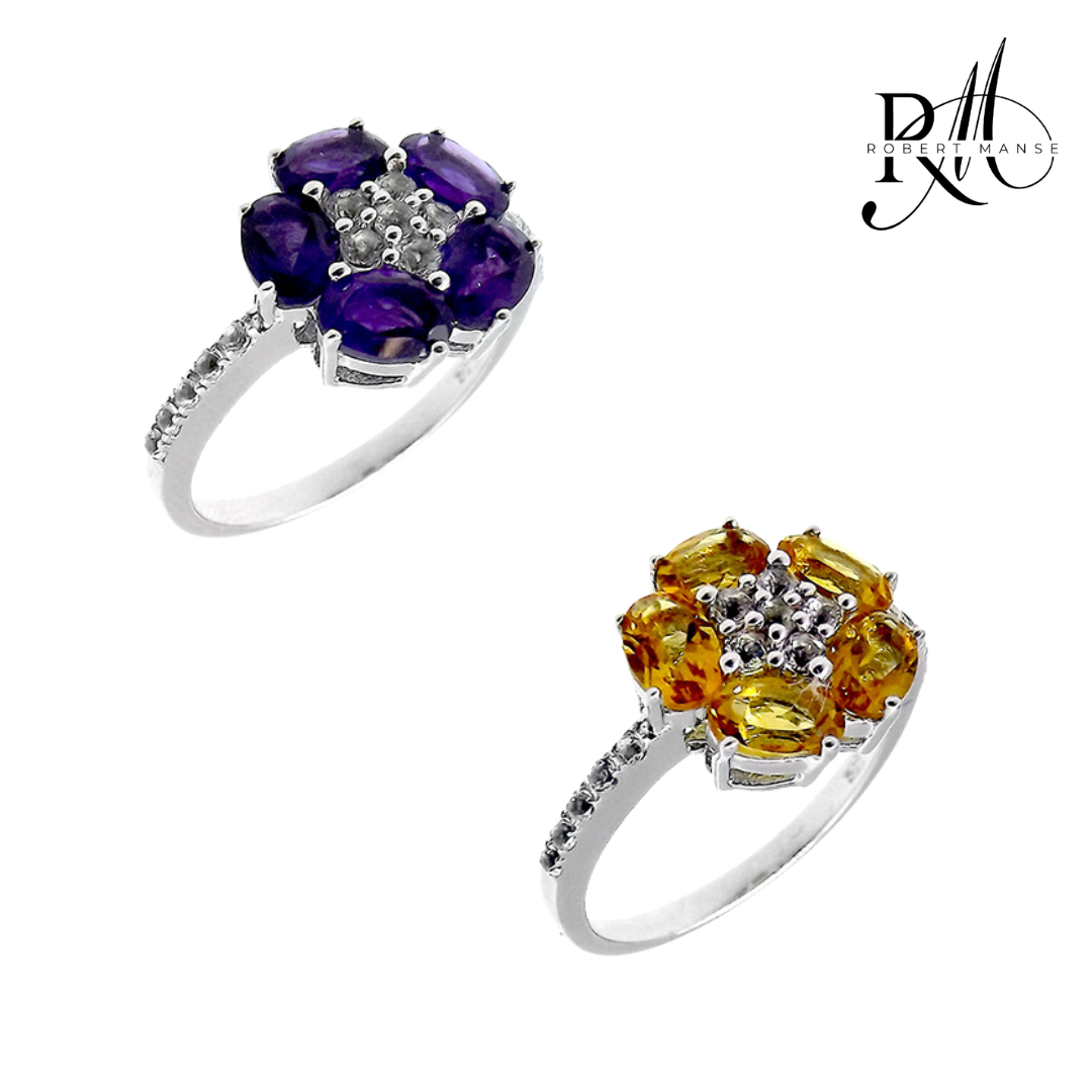 Gem RoManse Flower Multi-Gemstone Sterling Silver Ring