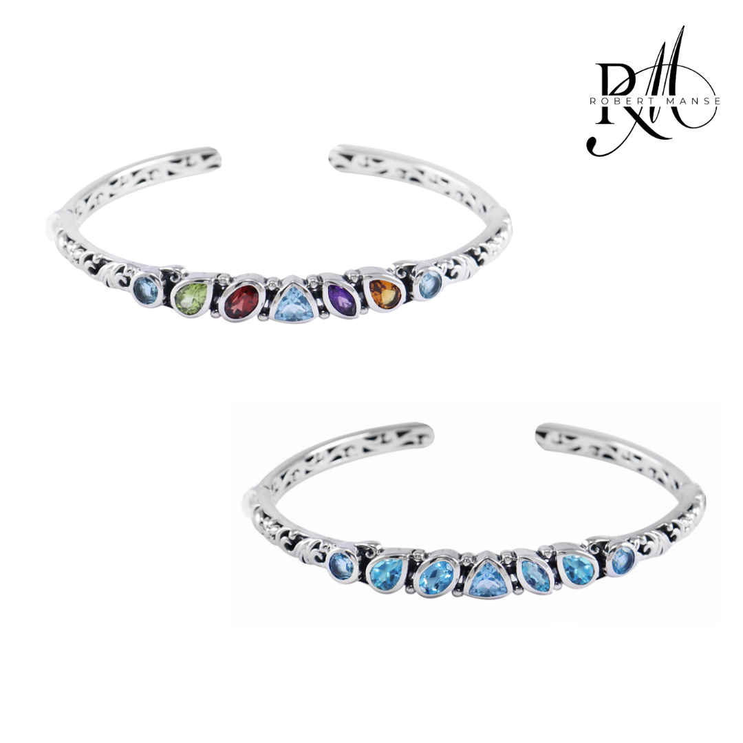 Gem RoManse Gemstone Sterling Silver Hinge Cuff Bracelets