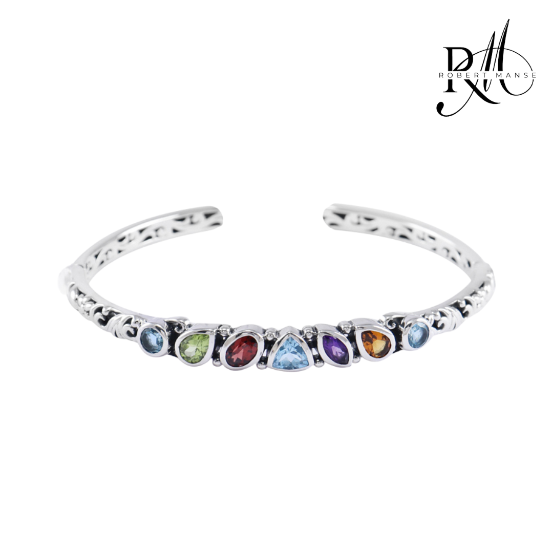 Gem RoManse Gemstone Sterling Silver Hinge Cuff Bracelets