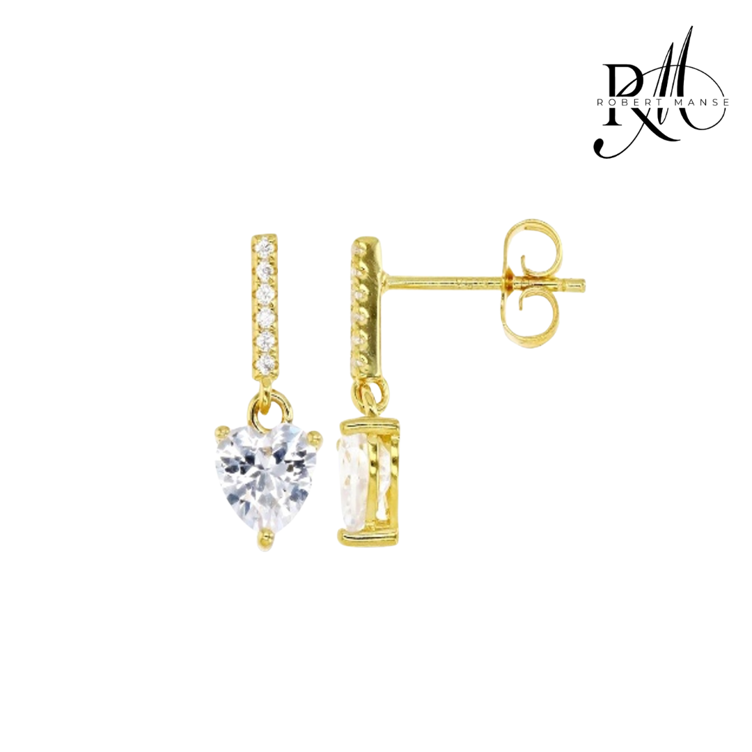 CZ RoManse Heart Drop Stud Earrings - Available in Sterling Silver or Plated 18k Gold