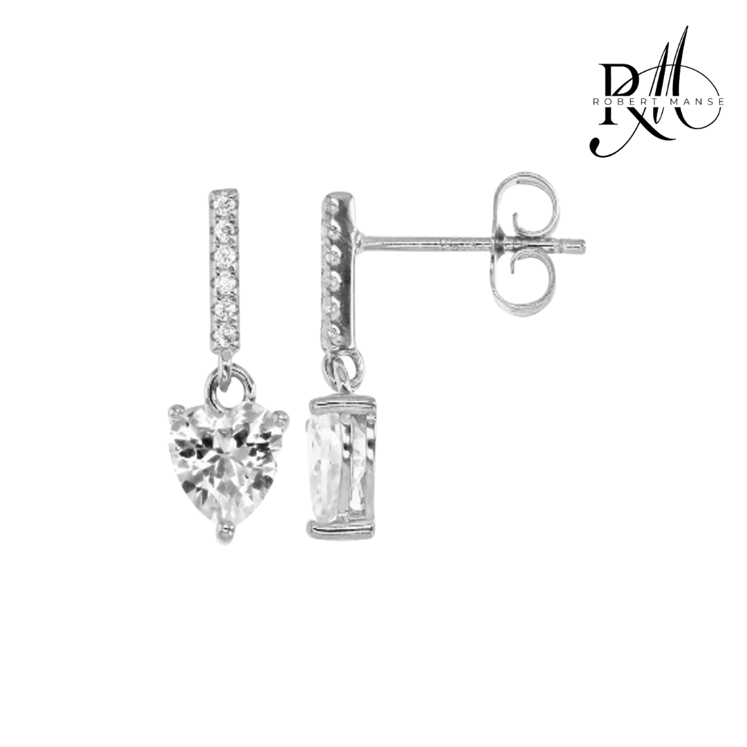 CZ RoManse Heart Drop Stud Earrings - Available in Sterling Silver or Plated 18k Gold
