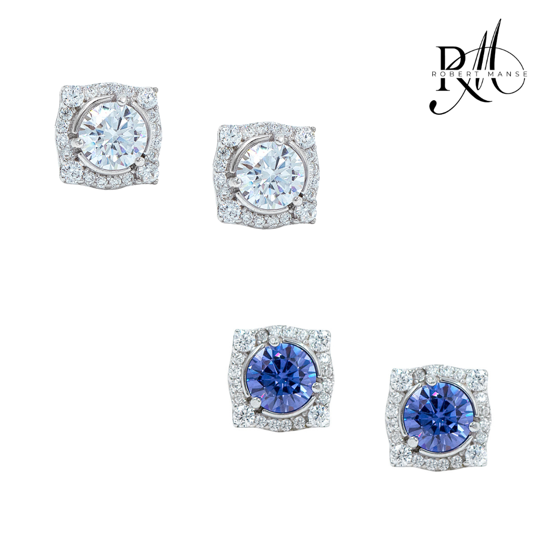 CZ RoManse Rhodium Plated Round Stud Earrings