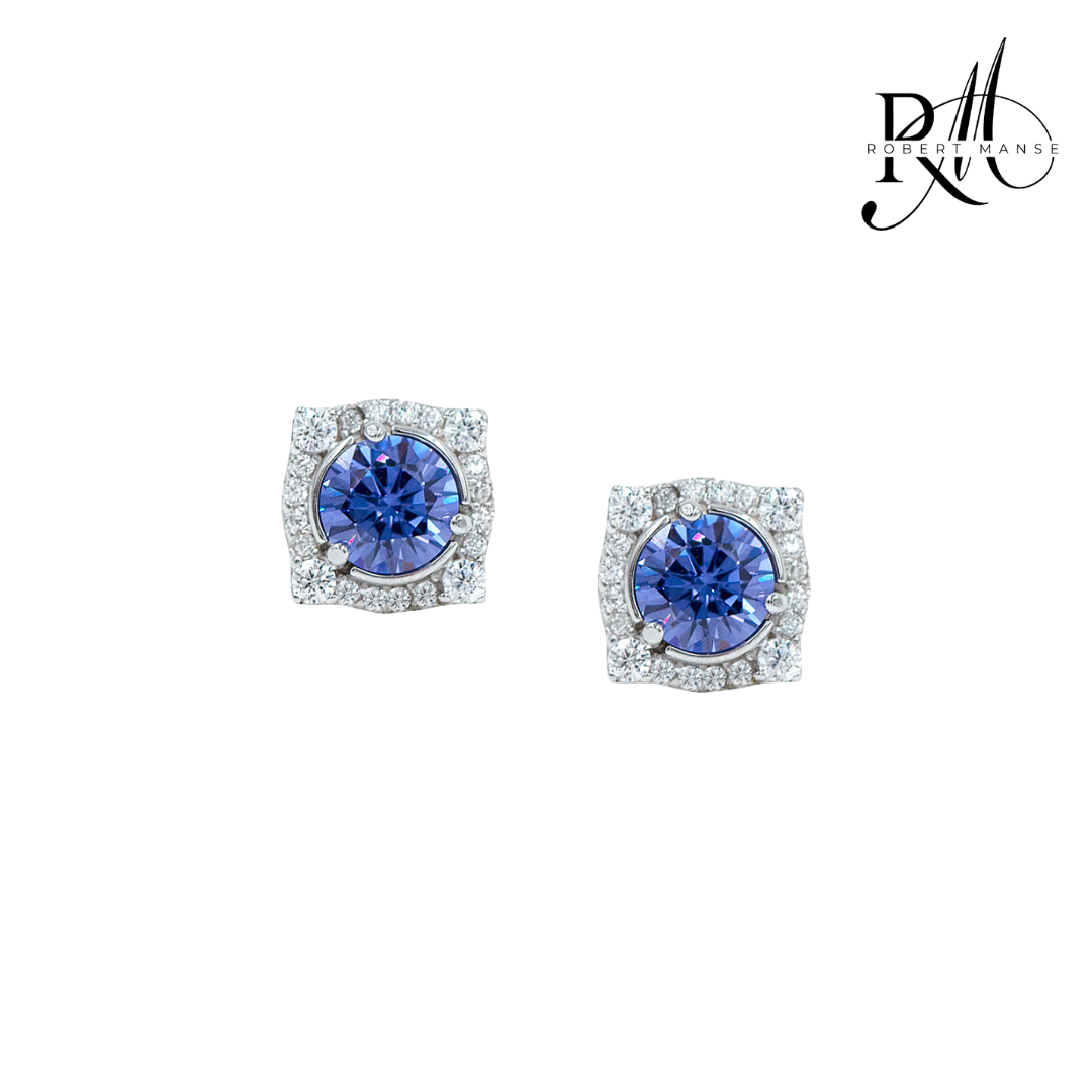 CZ RoManse Rhodium Plated Round Stud Earrings
