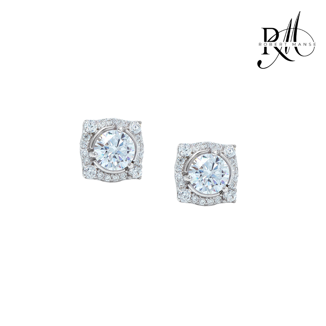 CZ RoManse Rhodium Plated Round Stud Earrings