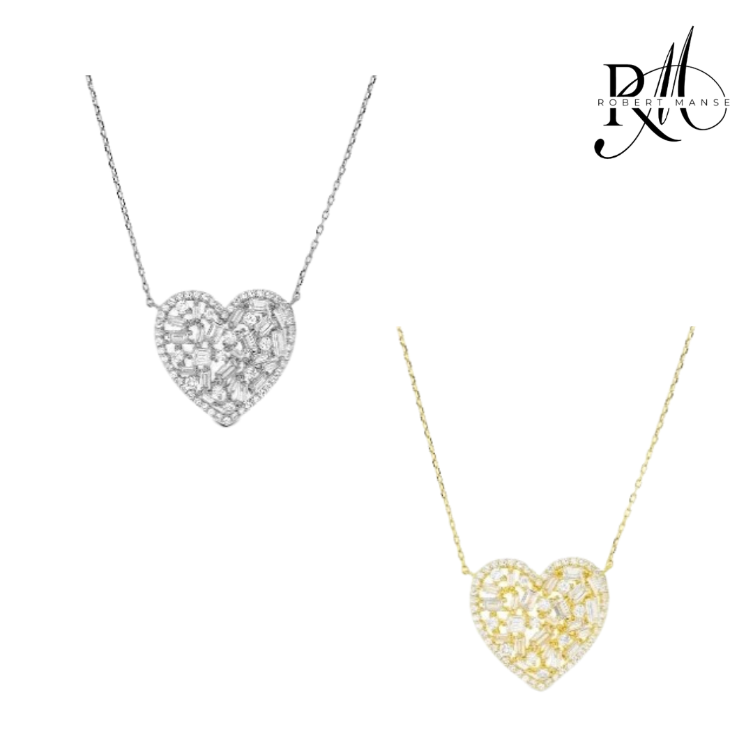 CZ RoManse Heart Cluster Pendant Necklace