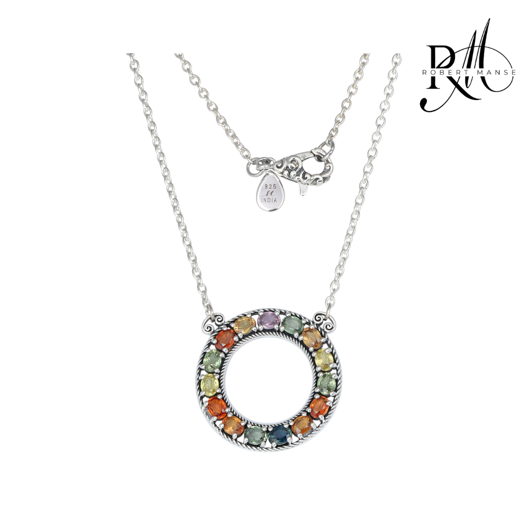 Gem RoManse Multi-Color Sapphire Circle 18" Sterling Silver Necklace