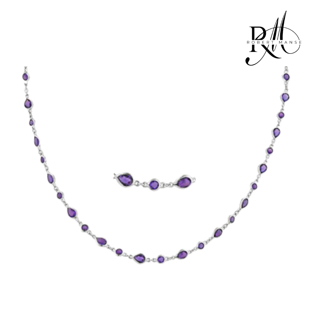 Gem RoManse Amethyst Sterling Silver Station Necklace