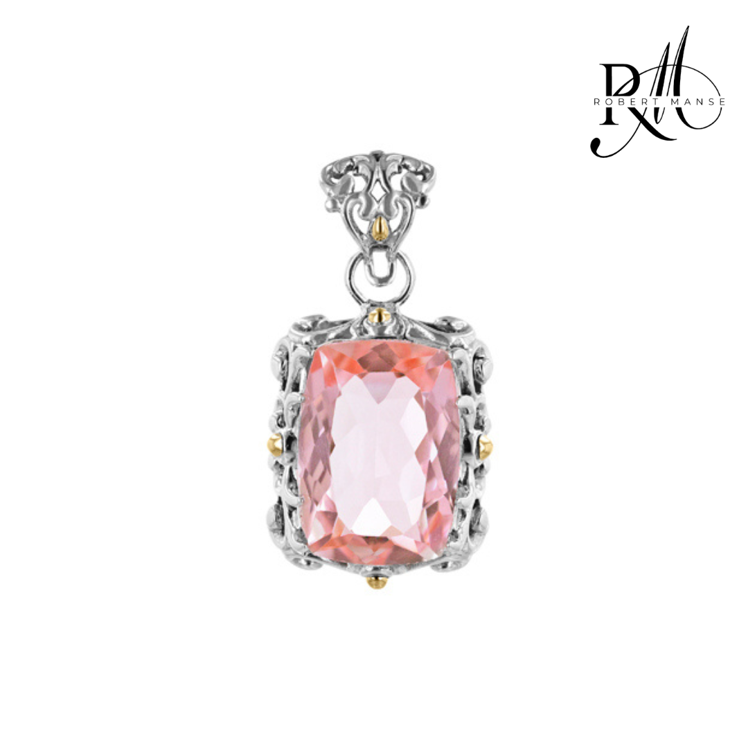 Gem RoManse Scrollwork Sterling Silver Pendant with 18k Gold Accents