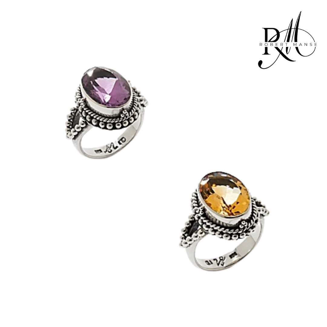 Bali RoManse Oval Sterling Silver Ring with Beaded Detail