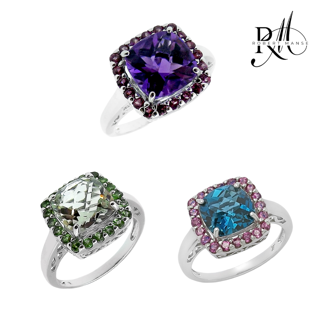Gem RoManse Rhodium Plated Sterling Silver Cocktail Ring