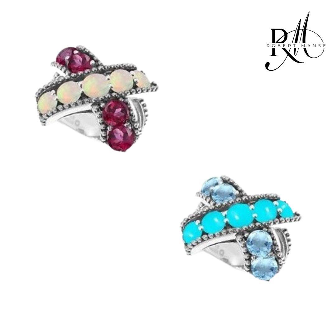 Gem RoManse "X" Multi-Stone Sterling Silver Ring