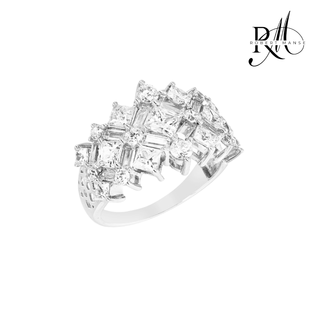 CZ RoManse Princess Cut Rhodium Plated Sterling Silver Cluster Ring