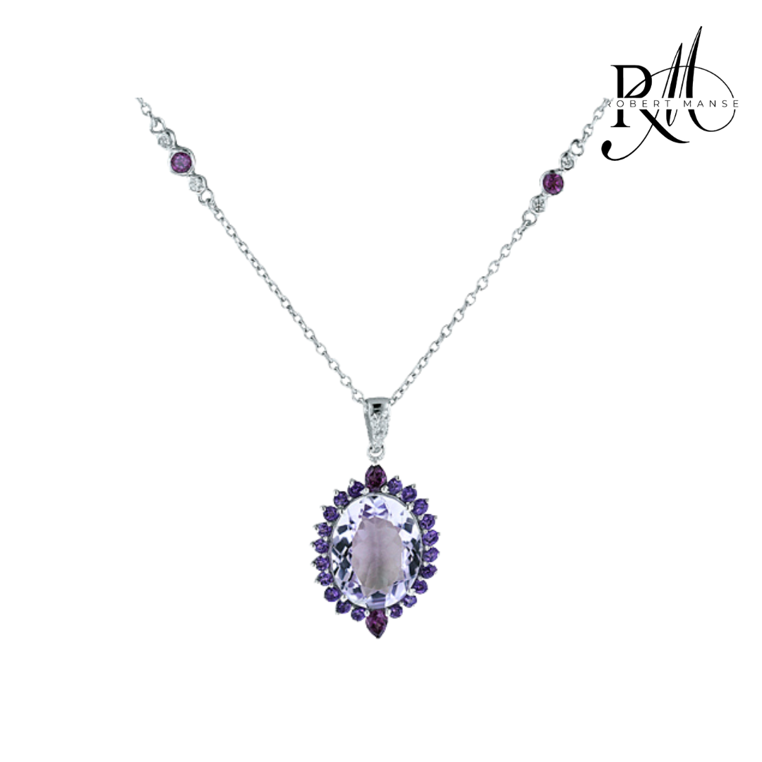 Gem RoManse Sterling Silver Oval Station Pendant Necklace