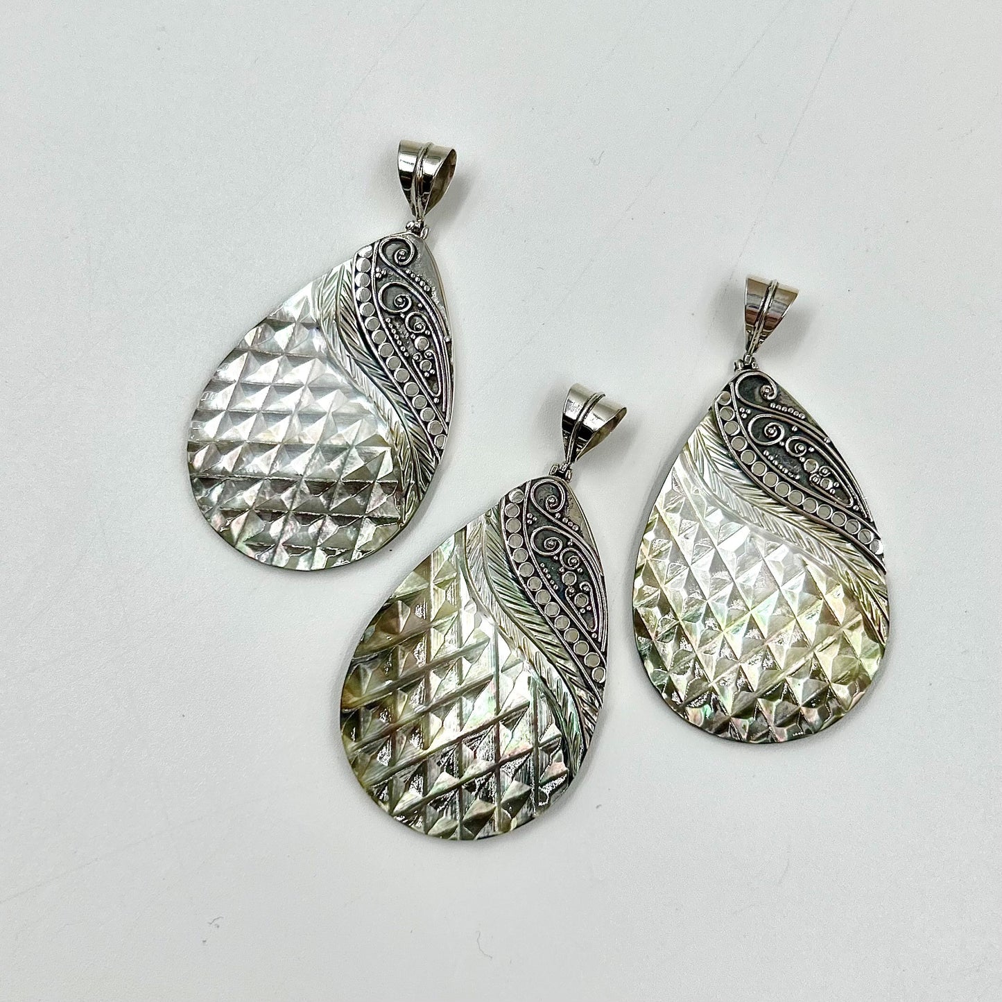 Bali RoManse Carved Mother of Pearl & Sterling Silver Pendant
