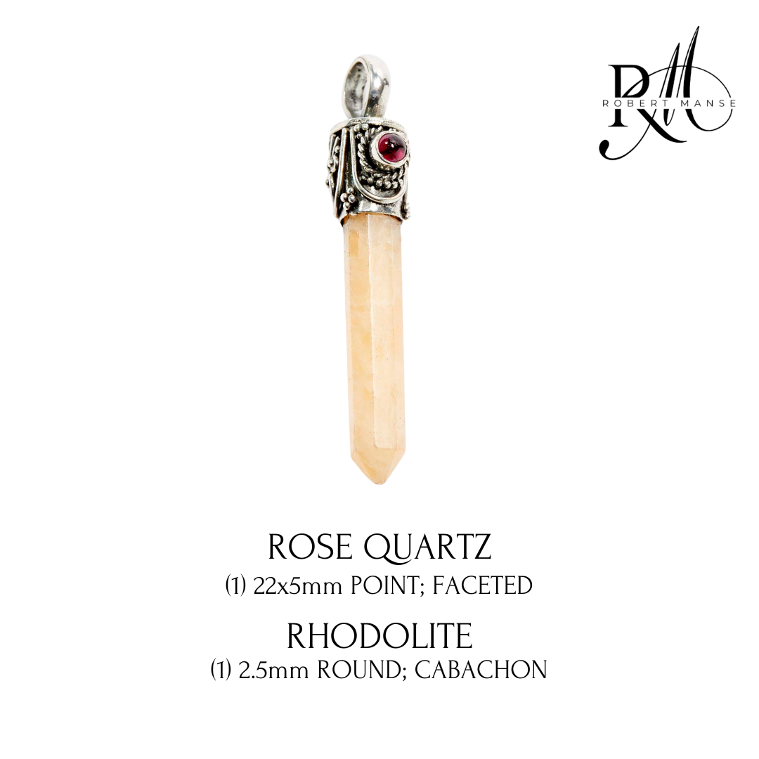 Bali RoManse Rose Quartz Point & Rhodolite Sterling Silver Pendant