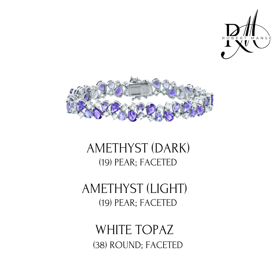 Gem RoManse Pear Shaped Gemstone & White Topaz Sterling Silver Cluster Bracelet