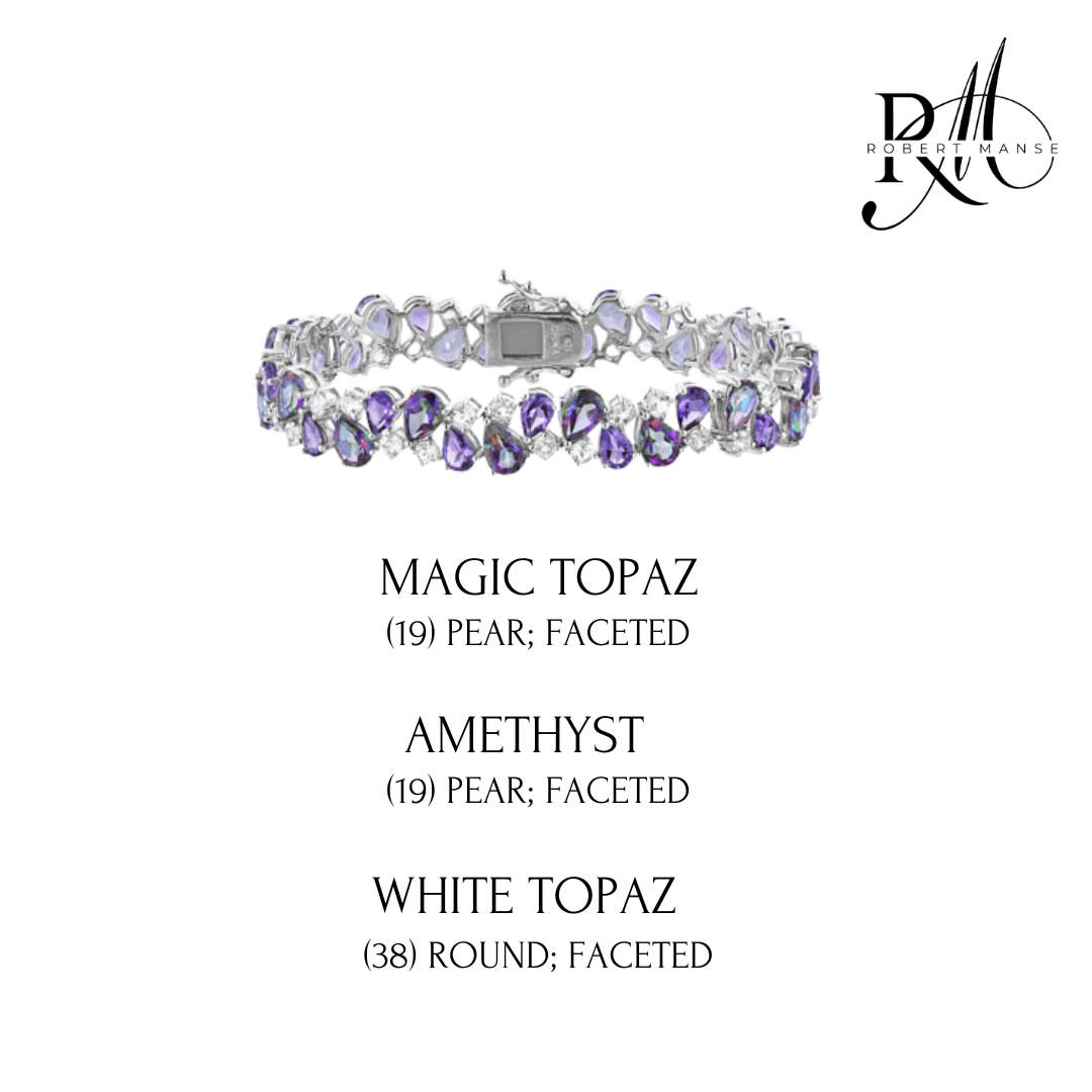 Gem RoManse Pear Shaped Gemstone & White Topaz Sterling Silver Cluster Bracelet