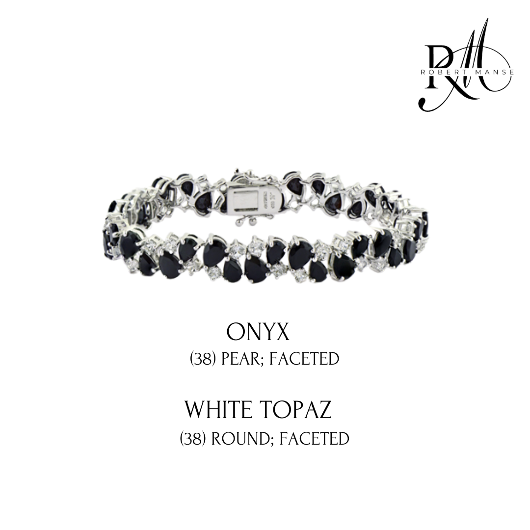 Gem RoManse Pear Shaped Gemstone & White Topaz Sterling Silver Cluster Bracelet