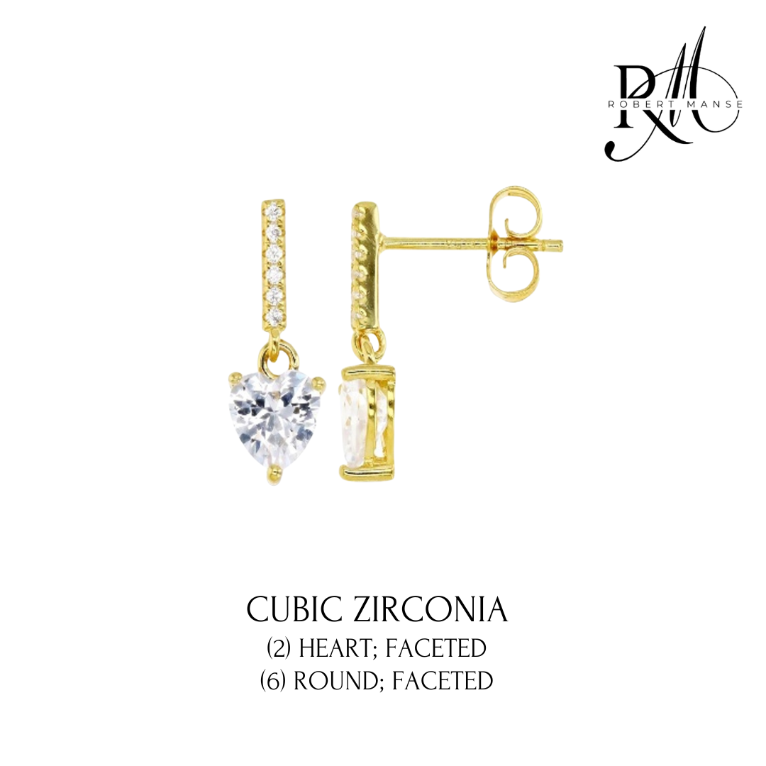 CZ RoManse Heart Drop Stud Earrings - Available in Sterling Silver or Plated 18k Gold