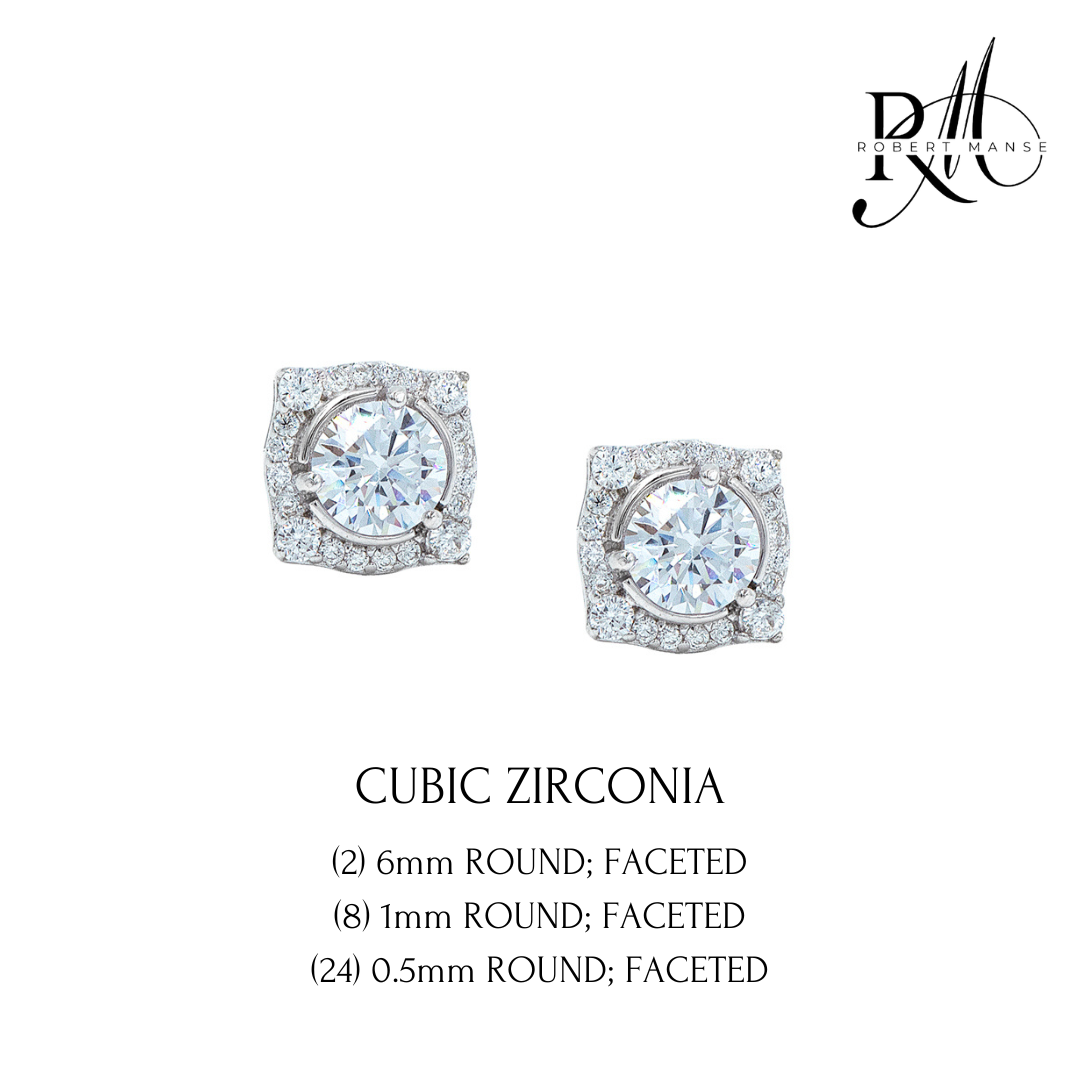 CZ RoManse Rhodium Plated Round Stud Earrings