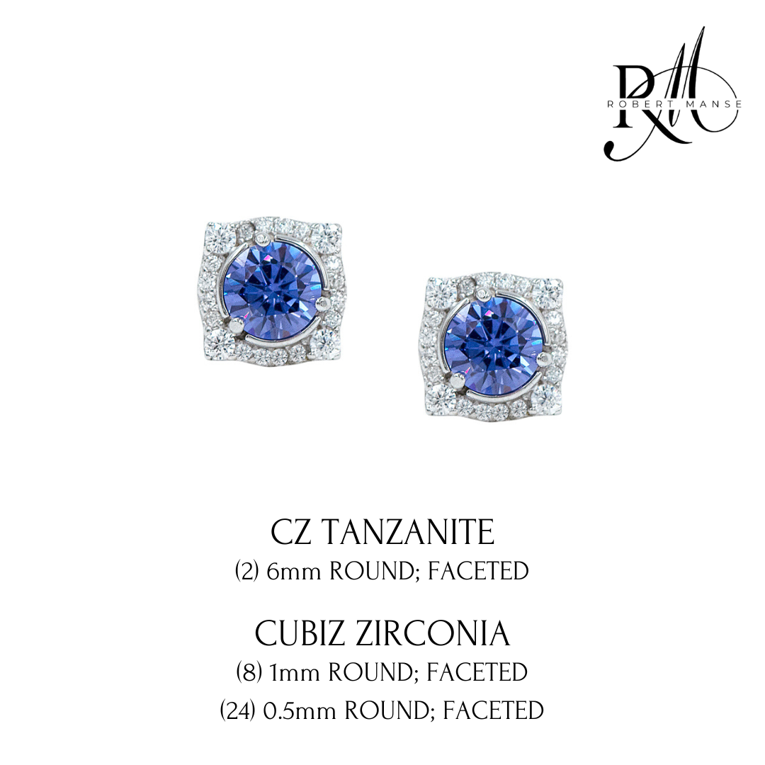 CZ RoManse Rhodium Plated Round Stud Earrings
