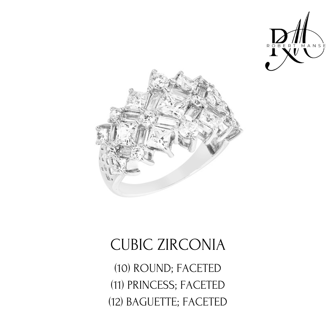 CZ RoManse Princess Cut Rhodium Plated Sterling Silver Cluster Ring