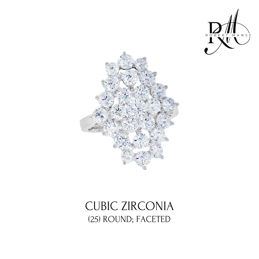 CZ RoManse Cluster Rhodium Plated Sterling Silver Ring