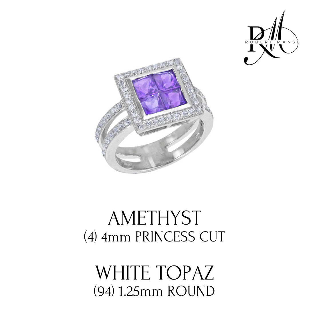 Gem RoManse Geometric Rhodium Plated Sterling Silver Ring
