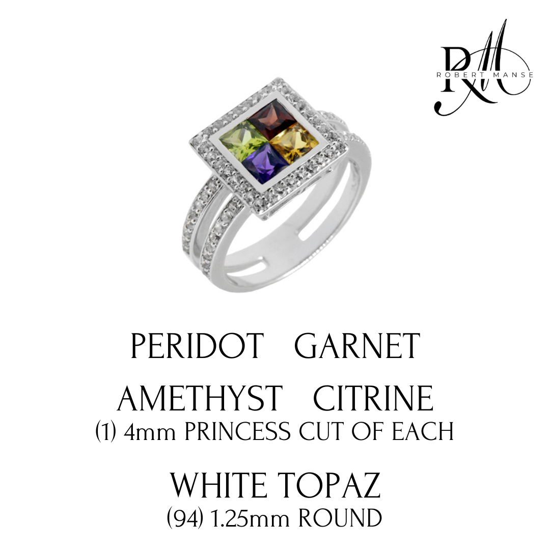 Gem RoManse Geometric Rhodium Plated Sterling Silver Ring