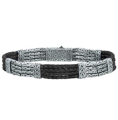 BroManse Black Leather & Sterling Silver Bracelet