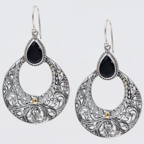 Bali RoManse Gemstone Scrollwork Sterling Silver Earrings with 18k Gold Accents