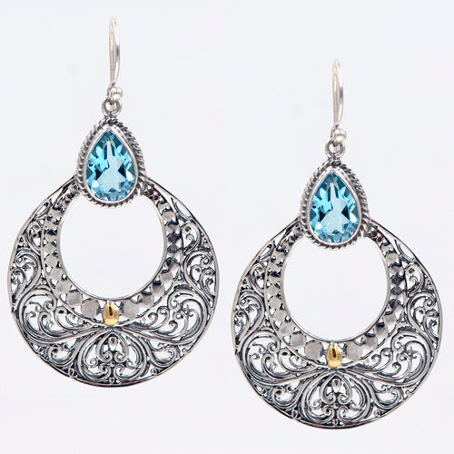 Bali RoManse Gemstone Scrollwork Sterling Silver Earrings with 18k Gold Accents