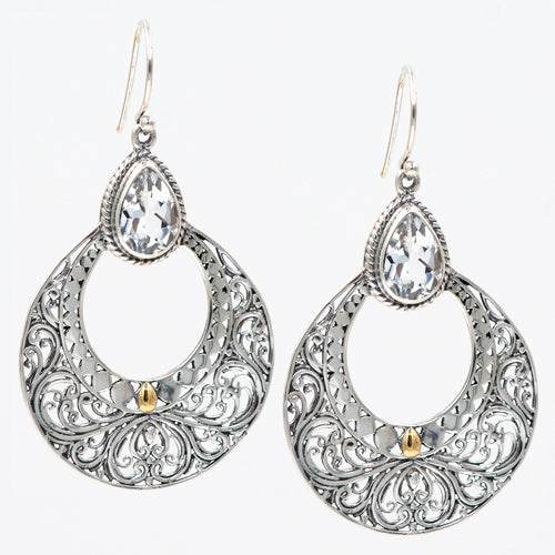 Bali RoManse Gemstone Scrollwork Sterling Silver Earrings with 18k Gold Accents