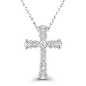 Rhodium Sterling Silver CZ Cross Necklace