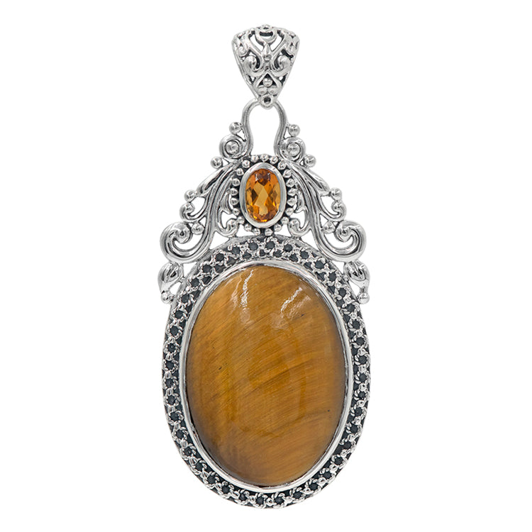 Bali RoManse Tigers Eye & Citrine Sterling Silver Pendant