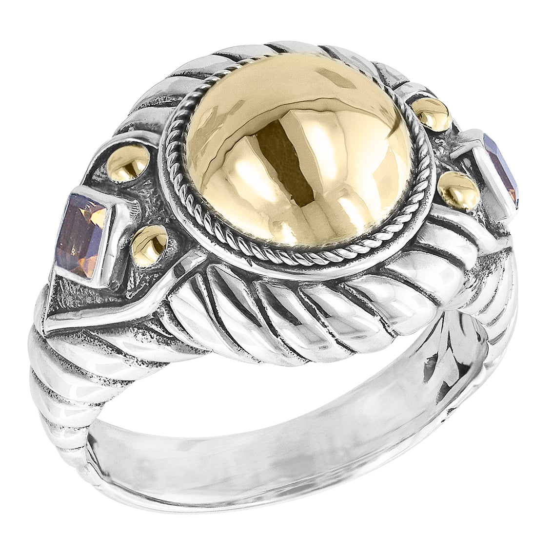 Bali RoManse 18K Gold Dome Gemstone & Sterling Silver Ring