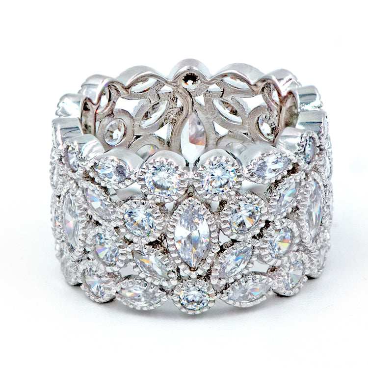 CZ RoManse Sterling Silver Marquise Cluster Ring