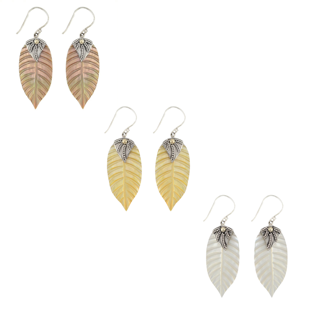 Bali RoManse Hand Carved Leaf Dangle Sterling Silver Earrings