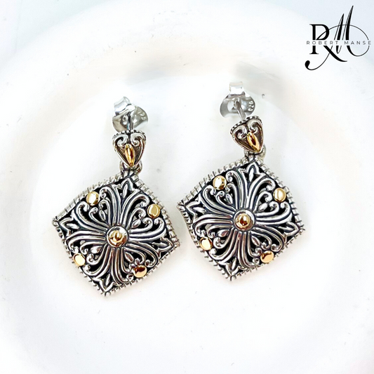Bali RoManse Silver Scrollwork Earrings with 18K Accents