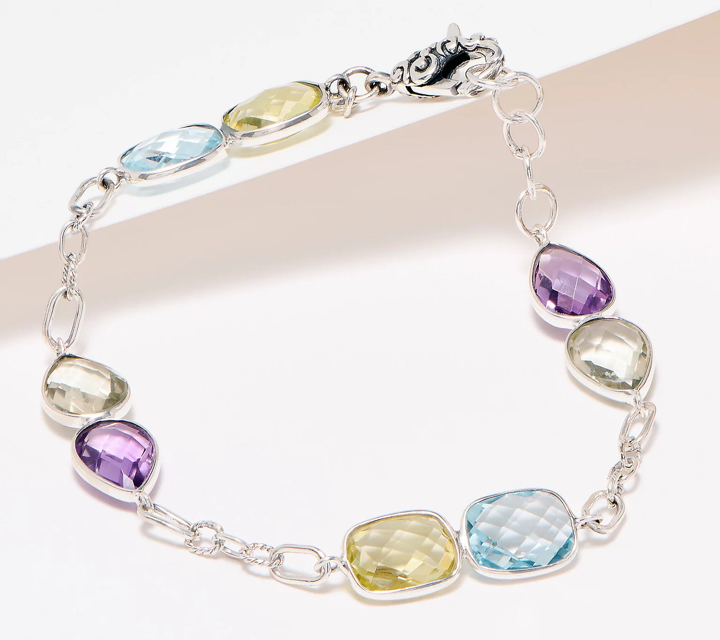 Gem RoManse Multi-Stone Sterling Silver Link Chain Bracelet