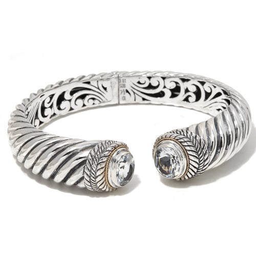 Bali RoManse Signature Gemstone & Twisted Cable Hinged Cuff Bracelet